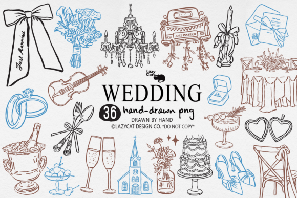 Charming Hand Drawn Wedding Clipart for Creative Projects