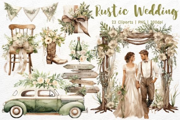 Charming Rustic Wedding Watercolor Designs for Your Projects