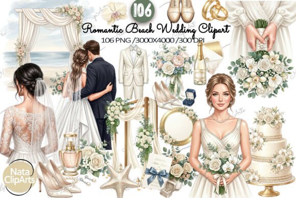Create Dreamy Designs with a Romantic Beach Wedding Clipart Set