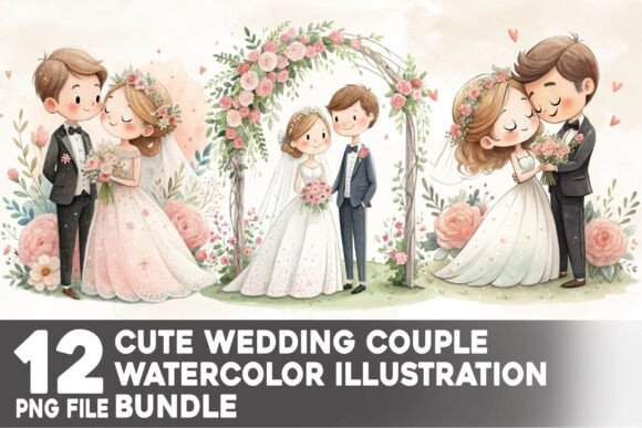 Cute Wedding Couple Watercolor Bundle: Your Creative Toolkit