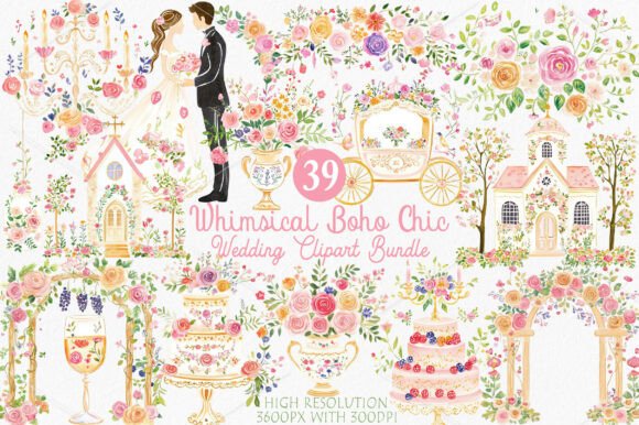 Dreamy Designs: Unlocking Whimsical Boho Chic Wedding Clipart