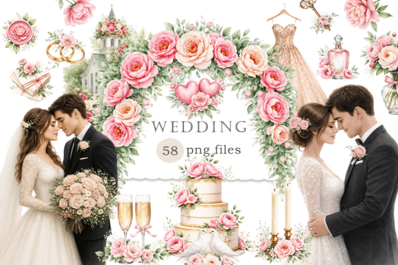 Elegant Watercolor Wedding Clipart: A Designer's Dream Collection