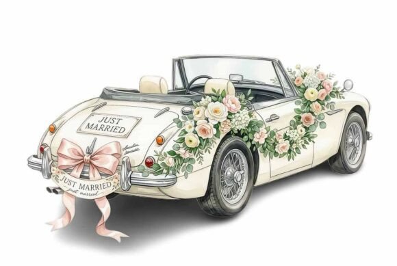 Elegant Wedding Car Clipart: Floral Design Ideas for Projects