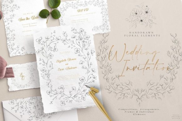 Elegant Wedding Florals: Your Complete Hand-Drawn Graphics Suite