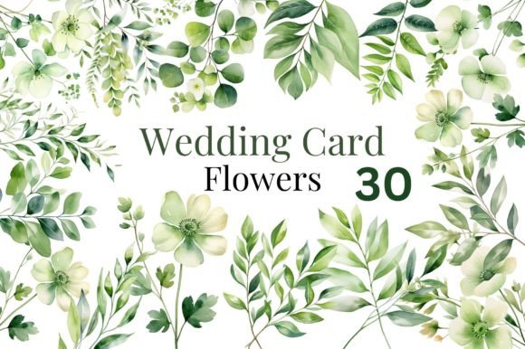 Green Wedding Watercolor Flowers Bundle: Elegant Design Assets