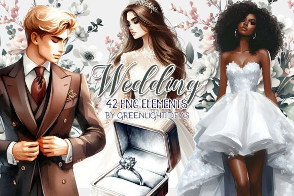 Soft Watercolor Wedding Clipart: 42 Bridal PNGs for Your Designs