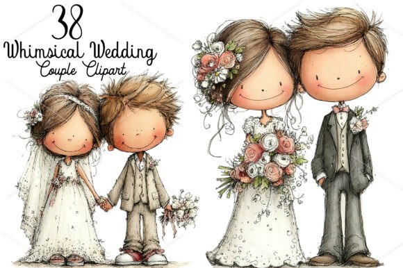 Sweet Storybook Romance: A Whimsical Wedding Couple Clipart Bundle