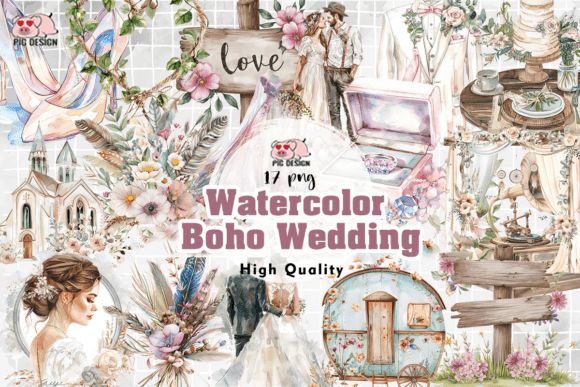 Watercolor Boho Wedding Clipart PNG: Your Creative Toolkit