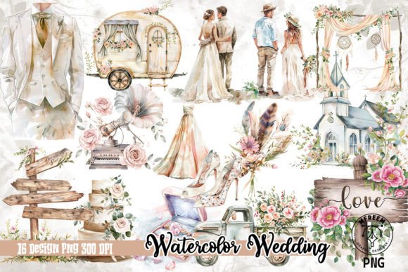 Watercolor Wedding Clipart PNG: Elevate Your Invitations & Decor